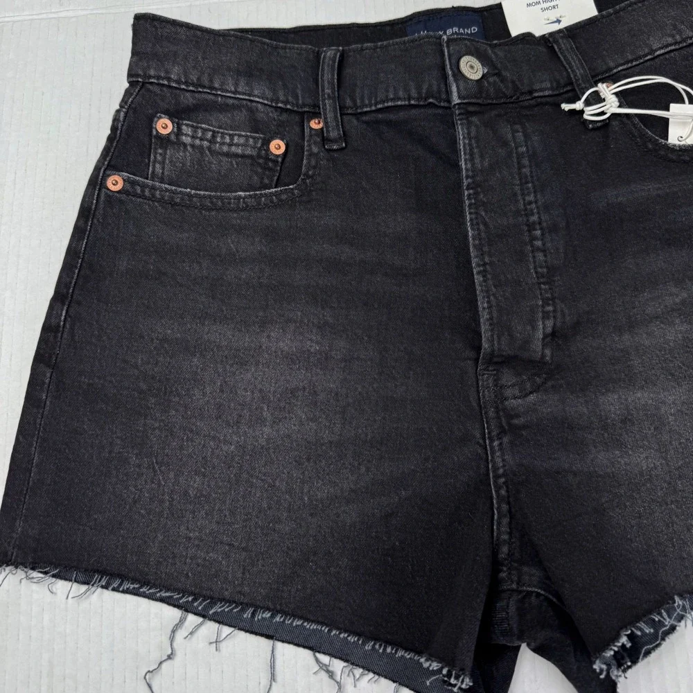 NWT Lucky Brand Mom High Rise Shorts Black Denim Frayed raw Hem 10/30